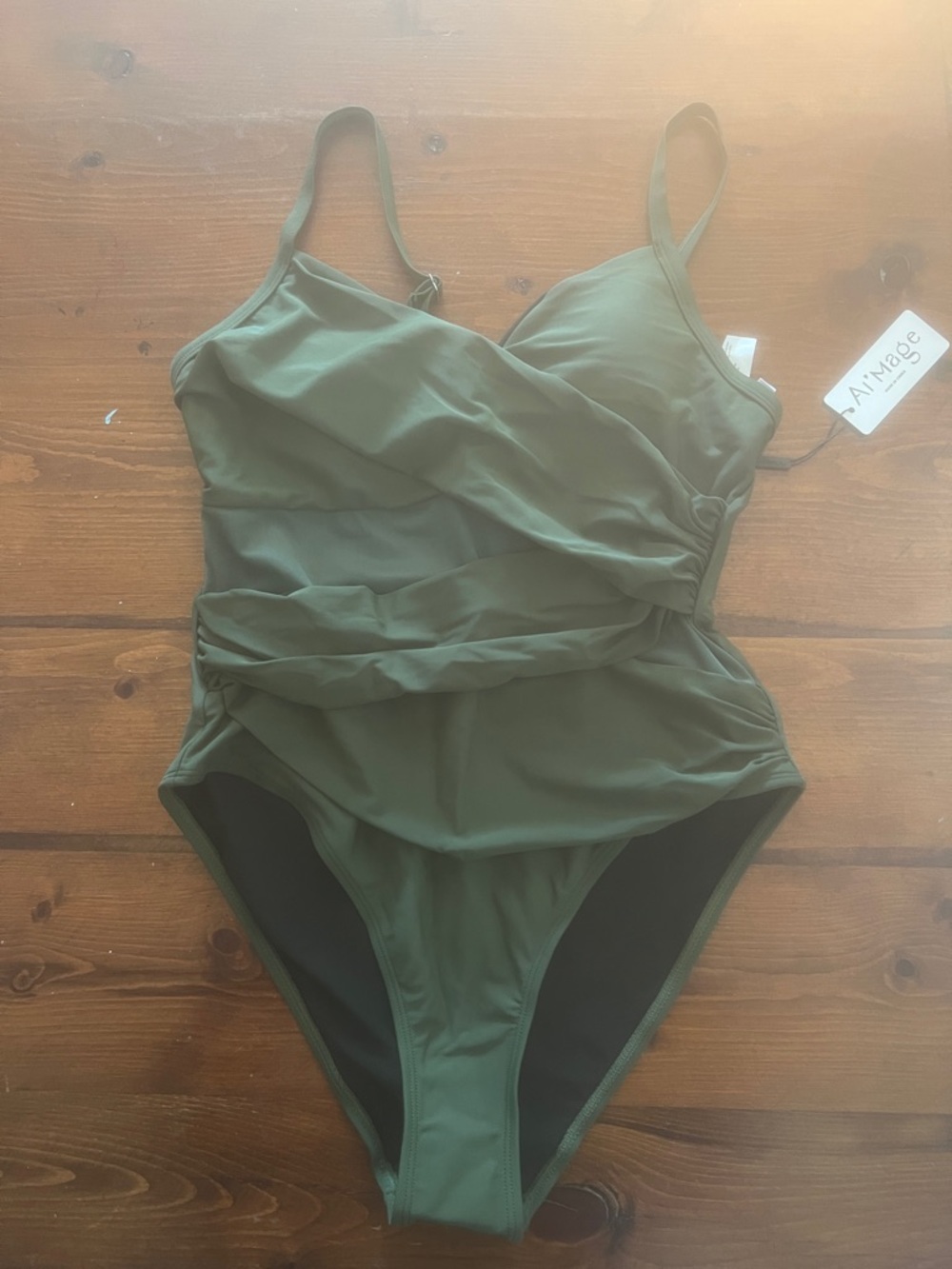 Olive Green One-Piece Swimsuit - Draped Front
